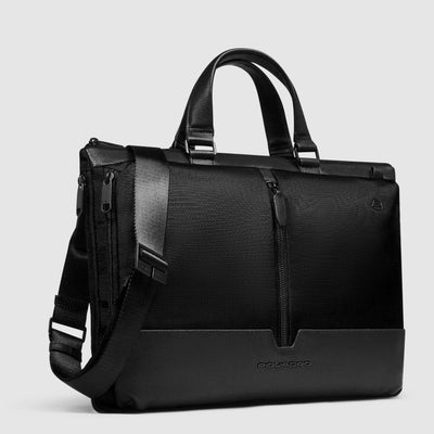Cartella Briefcase Espandibile Piquadro Marcel in Pelle e Tessuto con Porta PC Porta PC 14'' e iPad® 12,9" Nero