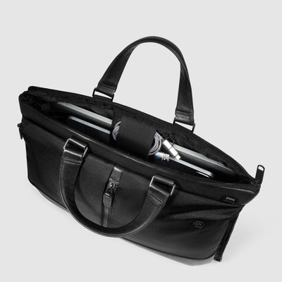 Cartella Briefcase Espandibile Piquadro Marcel in Pelle e Tessuto con Porta PC Porta PC 14'' e iPad® 12,9" Nero