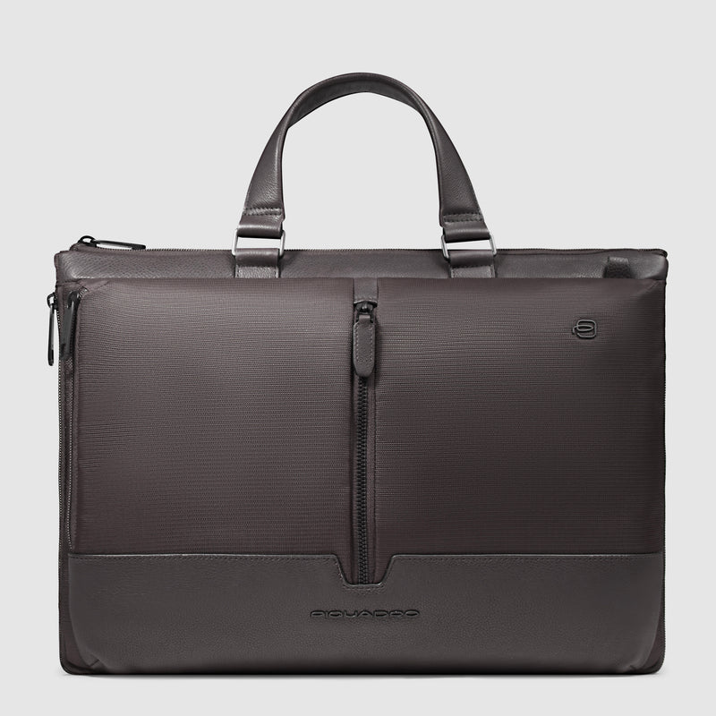 Cartella Briefcase Espandibile Piquadro Marcel in Pelle e Tessuto con Porta PC Porta PC 14&