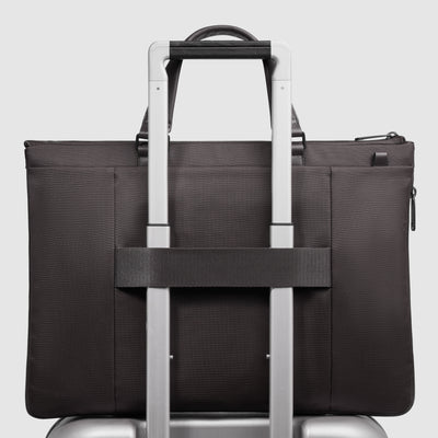 Cartella Briefcase Espandibile Piquadro Marcel in Pelle e Tessuto con Porta PC Porta PC 14'' e iPad® 12,9" Testa di Moro