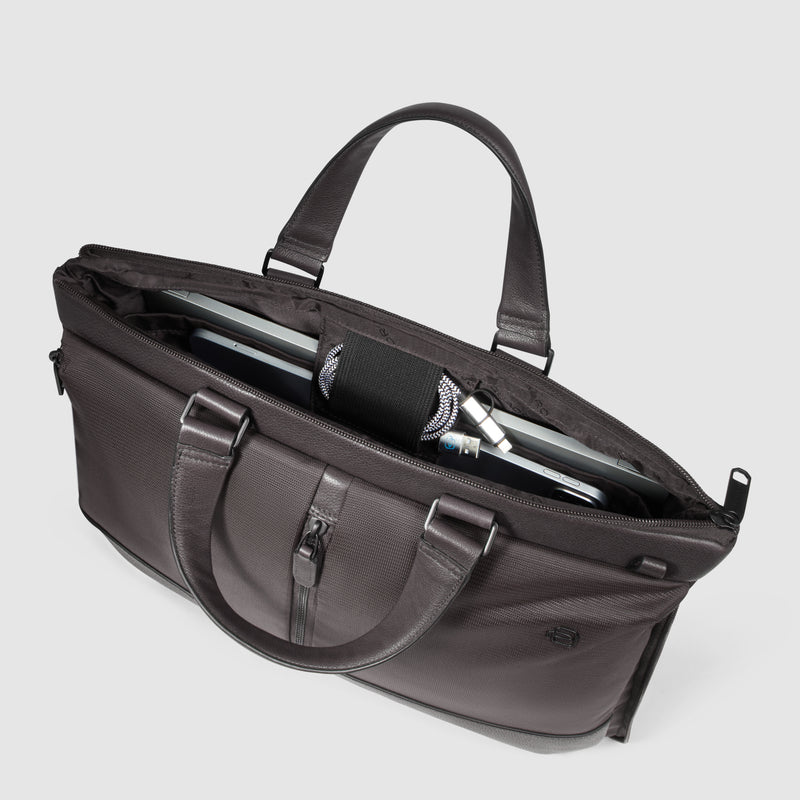 Cartella Briefcase Espandibile Piquadro Marcel in Pelle e Tessuto con Porta PC Porta PC 14&