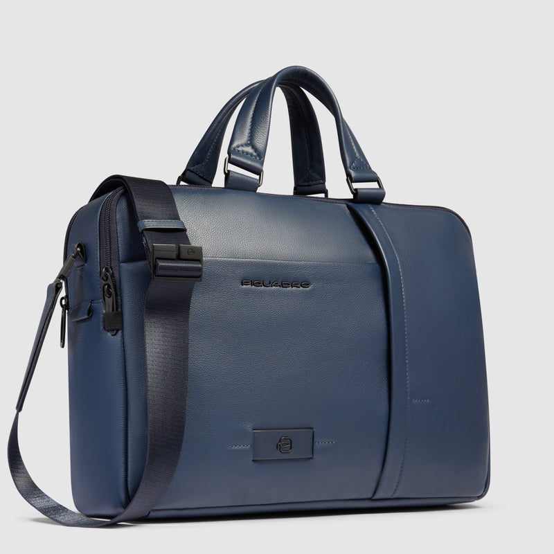 Borsa Briefcase Piquadro Russel in Pelle con Porta PC e iPad® 12,9" con 3 Manici e Doppio Comparto Blu