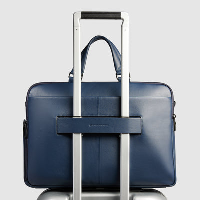 Borsa Briefcase Piquadro Russel in Pelle con Porta PC e iPad® 12,9" con 3 Manici e Doppio Comparto Blu