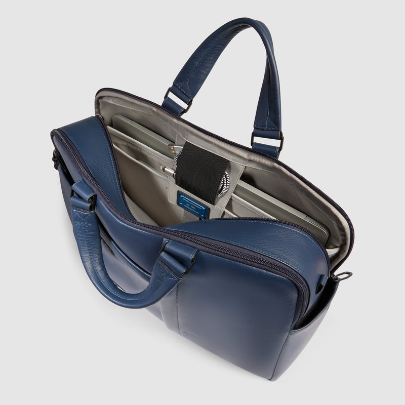 Borsa Briefcase Piquadro Russel in Pelle con Porta PC e iPad® 12,9" con 3 Manici e Doppio Comparto Blu
