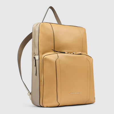 Zaino da Donna Espandibile Piquadro Circle Porta PC 15,6'' e iPad®Pro 12,9" in Pelle Giallo e Beige