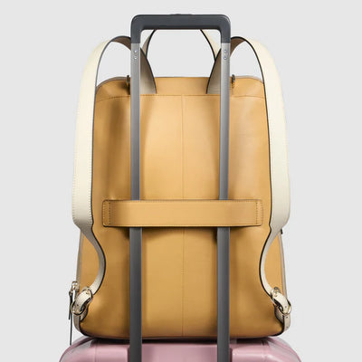 Zaino da Donna Espandibile Piquadro Circle Porta PC 15,6'' e iPad®Pro 12,9" in Pelle Giallo e Beige