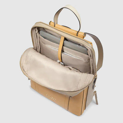 Zaino da Donna Espandibile Piquadro Circle Porta PC 15,6'' e iPad®Pro 12,9" in Pelle Giallo e Beige