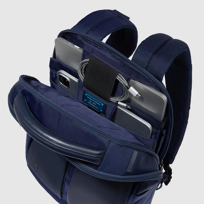Zaino da Uomo Piquadro Orion a 2 Scomparti con Porta PC 14'' e iPad® in Pelle e Tessuto Riciclato Blu