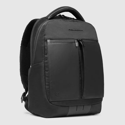 Zaino da Uomo Piquadro Orion con Porta PC 15,6'' a 2 Comparti in Pelle e Tessuto Riciclato Nero