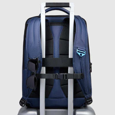 Zaino da Viaggio Espandibile Piquadro PQ-Earth con Porta PC 17'' e iPad®Pro 12,9" in Pelle Vegana e Tessuto Riciclato Blu