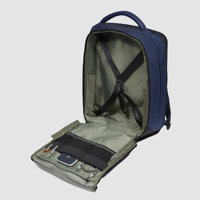 Zaino da Viaggio Espandibile Piquadro PQ-Earth con Porta PC 17'' e iPad®Pro 12,9" in Pelle Vegana e Tessuto Riciclato Blu