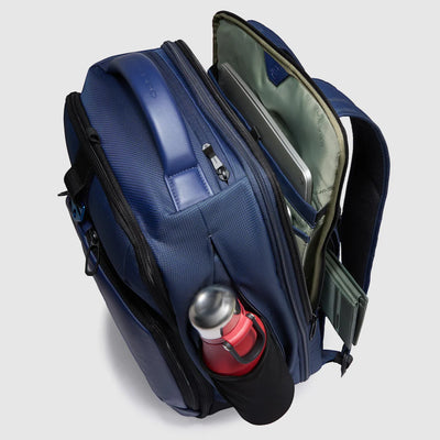 Zaino da Viaggio Espandibile Piquadro PQ-Earth con Porta PC 17'' e iPad®Pro 12,9" in Pelle Vegana e Tessuto Riciclato Blu