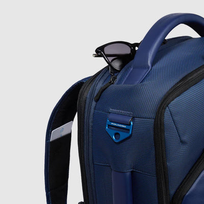 Zaino da Viaggio Espandibile Piquadro PQ-Earth con Porta PC 17'' e iPad®Pro 12,9" in Pelle Vegana e Tessuto Riciclato Blu