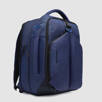 Zaino da Viaggio Espandibile Piquadro PQ-Earth con Porta PC 17'' e iPad®Pro 12,9" in Pelle Vegana e Tessuto Riciclato Blu