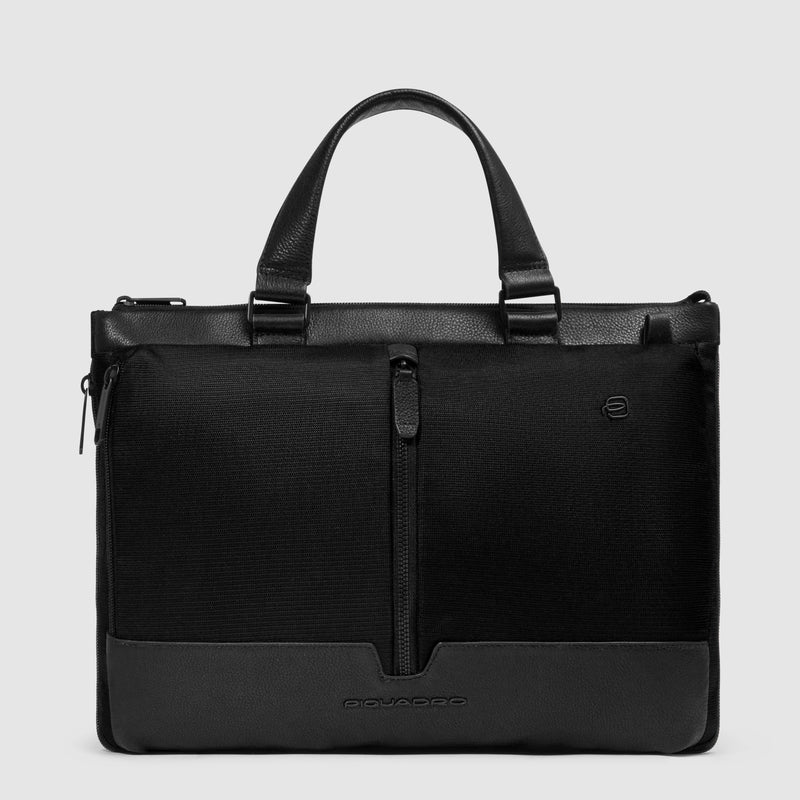 Cartella Briefcase Espandibile Piquadro Marcel in Pelle e Tessuto ad Unico Comparto con Porta PC 14" e iPad® 11&