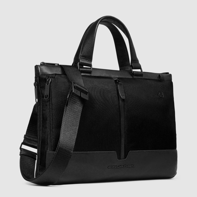 Cartella Briefcase Espandibile Piquadro Marcel in Pelle e Tessuto ad Unico Comparto con Porta PC 14" e iPad® 11&