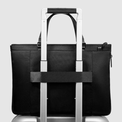 Cartella Briefcase Espandibile Piquadro Marcel in Pelle e Tessuto ad Unico Comparto con Porta PC 14" e iPad® 11'' Nero
