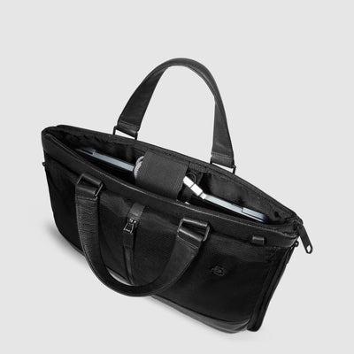 Cartella Briefcase Espandibile Piquadro Marcel in Pelle e Tessuto ad Unico Comparto con Porta PC 14" e iPad® 11'' Nero