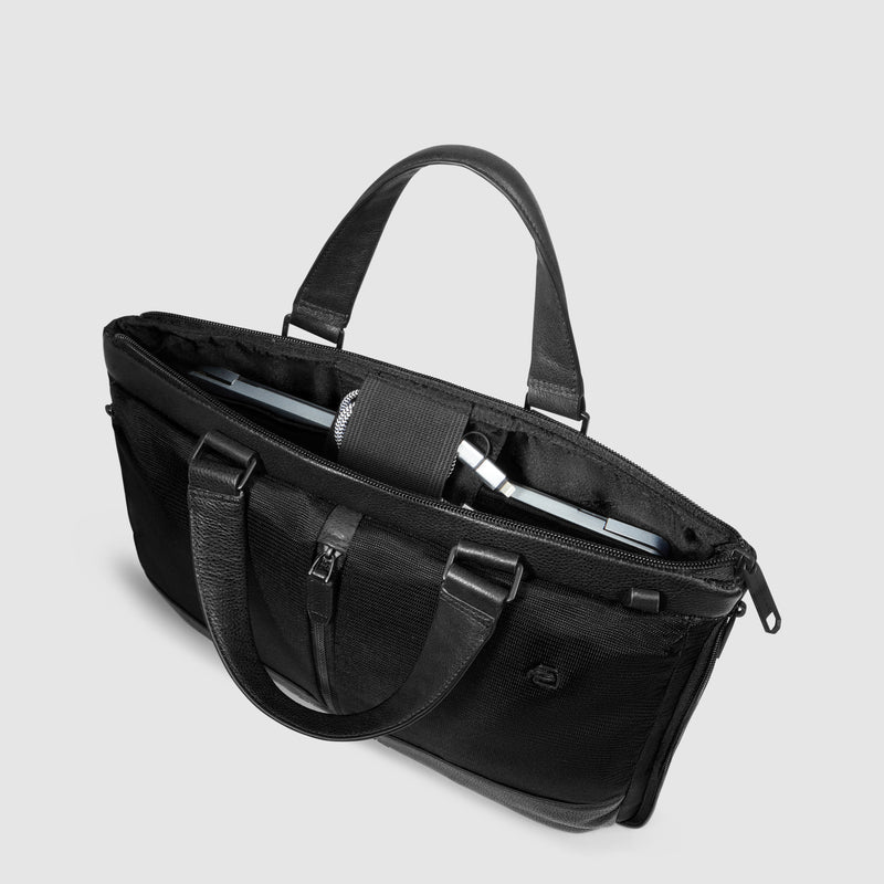 Cartella Briefcase Espandibile Piquadro Marcel in Pelle e Tessuto ad Unico Comparto con Porta PC 14" e iPad® 11&