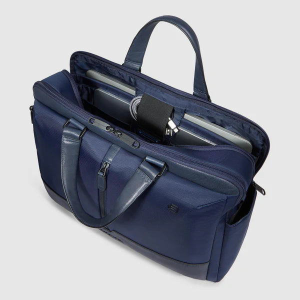 Cartella Briefcase Piquadro Marcel in Pelle e Tessuto con Porta PC 15,6&