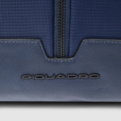 Cartella Briefcase Piquadro Marcel in Pelle e Tessuto con Porta PC 15,6'' e Porta iPad® 12,9'' a Doppio Scomparto Blu