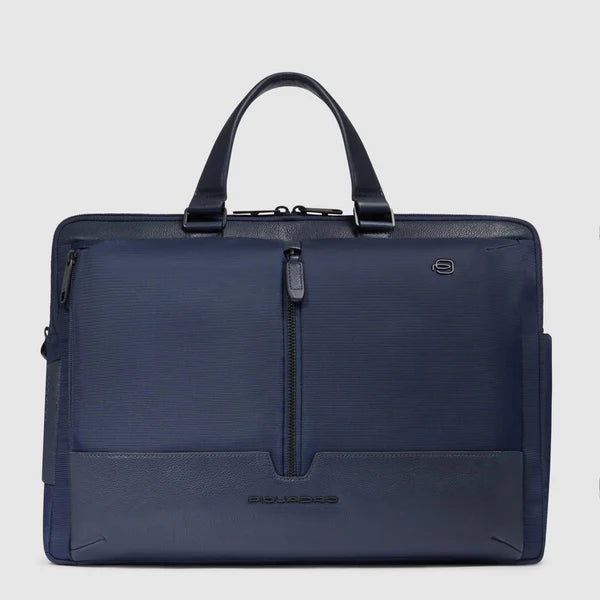 Cartella Briefcase Piquadro Marcel in Pelle e Tessuto con Porta PC 15,6&
