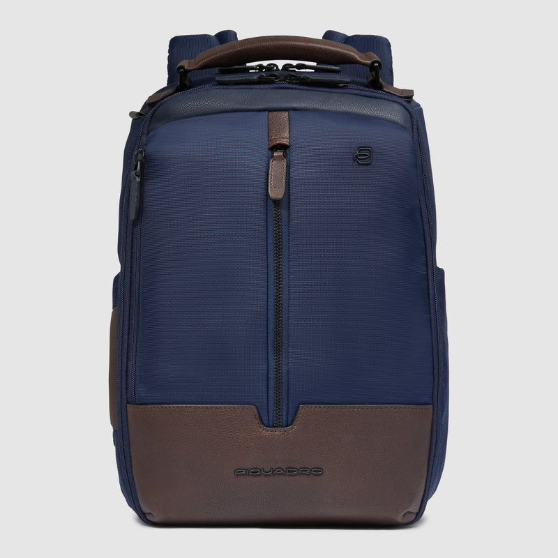 Zaino Piquadro Marcel in Pelle e Tessuto con Porta PC 14" Blu e Testa di Moro