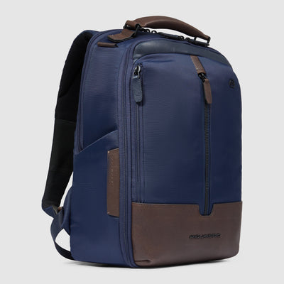 Zaino Piquadro Marcel in Pelle e Tessuto con Porta PC 14" Blu e Testa di Moro