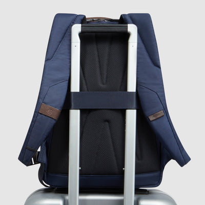 Zaino Piquadro Marcel in Pelle e Tessuto con Porta PC 14" Blu e Testa di Moro