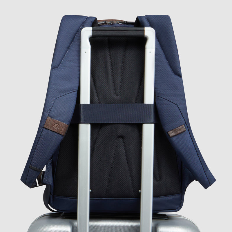 Zaino Piquadro Marcel in Pelle e Tessuto con Porta PC 14" Blu e Testa di Moro