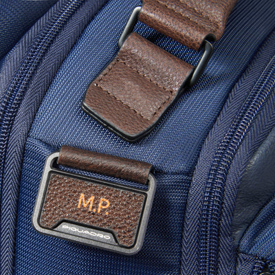 Zaino Piquadro Marcel in Pelle e Tessuto con Porta PC 14" Blu e Testa di Moro