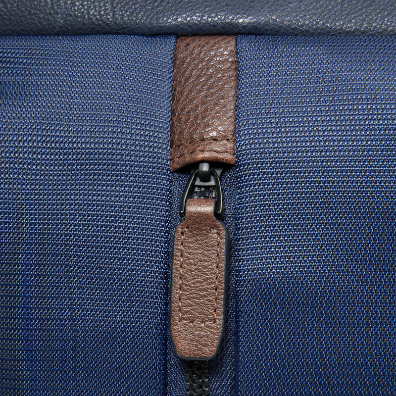 Zaino Piquadro Marcel in Pelle e Tessuto con Porta PC 14" Blu e Testa di Moro