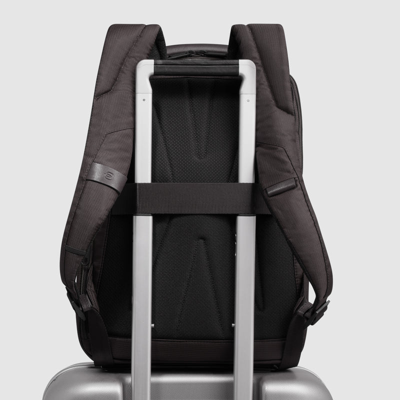 Zaino Piquadro Marcel in Pelle e Tessuto con Porta PC 14" Testa di Moro