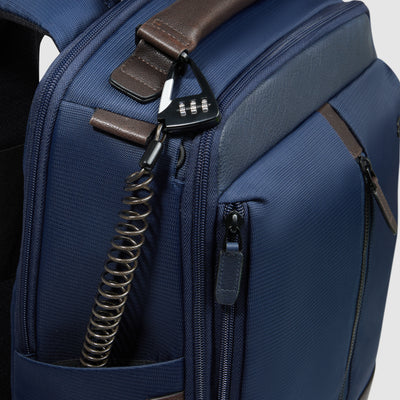 Zaino da Viaggio PRO Piquadro Marcel in Pelle e Tessuto Espandibile con Porta PC 15,6'' Blu e Testa di Moro