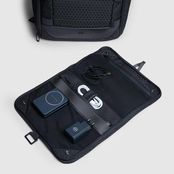 Zaino da Viaggio Espandibile Modulare Piquadro HEX in Tessuto Riciclato e PU con Lucchetto e Porta PC 15,6" Blu