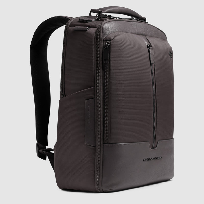 Zaino Piquadro Marcel in Pelle e Tessuto con Porta PC 15,6" Testa di Moro