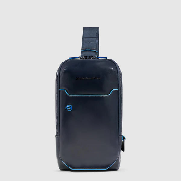 Zaino Monospalla da Uomo Piquadro Blue Square in Pelle con Porta iPad®mini Blu