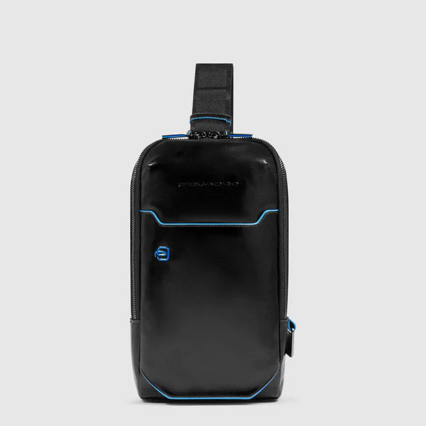 Zaino Monospalla da Uomo Piquadro Blue Square in Pelle con Porta iPad®mini Nero