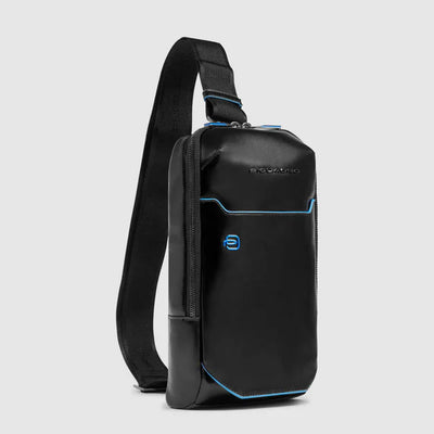 Zaino Monospalla da Uomo Piquadro Blue Square in Pelle con Porta iPad®mini Nero