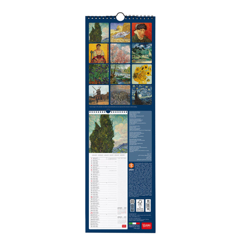 Calendario da Parete 12 Mesi Legami con Planner Annuale 2026 Vincent Van Gogh 16 x 49 cm