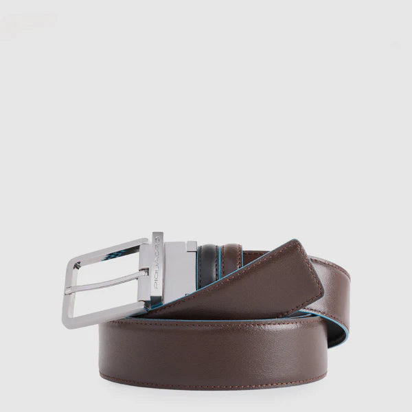 Cintura da Uomo Reversibile Piquadro Blue Square con Fibbia Ardiglione Nero e Mogano