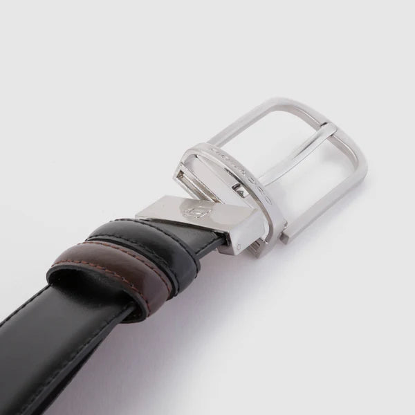 Cintura da Uomo Reversibile Piquadro in Pelle Nero e Marrone