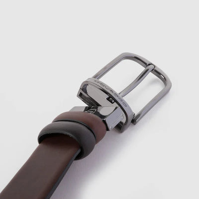 Cintura da Uomo Reversibile Piquadro Black Square con Fibbia Ardiglione Testa di Moro e Nero