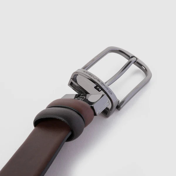 Cintura da Uomo Reversibile Piquadro Black Square con Fibbia Ardiglione Testa di Moro e Nero