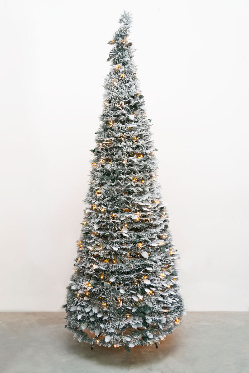 Albero Natale Pop-Up Innevato con Luci LED Bianco Caldo 210 cm