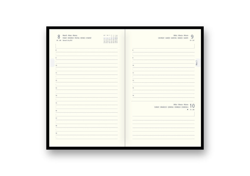 Agenda 12 Mesi Intempo Cartesio Giornaliera in Similpelle con Elastico e Penna Nero 9 x 14 cm - 2026