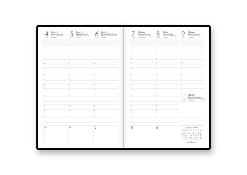 Agenda 12 Mesi Settimanale 2026 Intempo Saffiano Intercambiabile in Similpelle Rigata Nero 15 x 21 cm