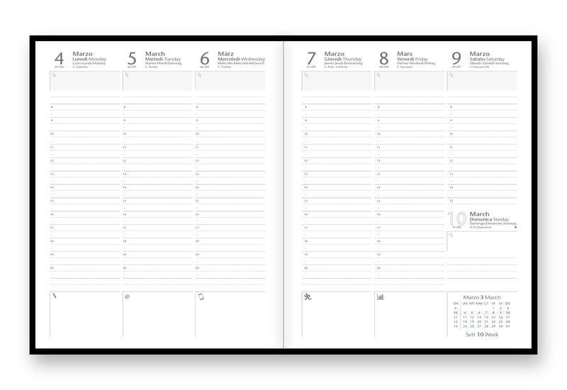 Agenda 12 Mesi Settimanale Intempo Text 2026 in Balacron Nero 21 x 26 cm
