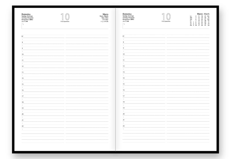 Agenda 12 Mesi Giornaliera Mega Intempo Magique a Blocco Fisso con 2 Pagine per Giorno in Balacron Nero 21 x 30 cm