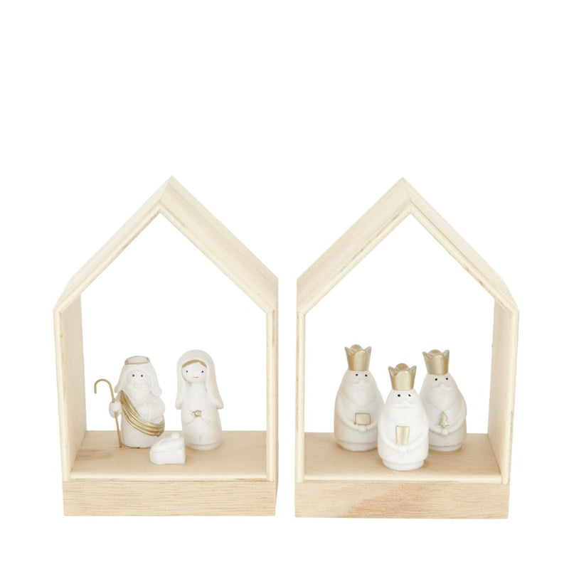 Casette Natività e Magi in Legno Naturale 11 x 6 x 16, 5 cm - 2 pezzi